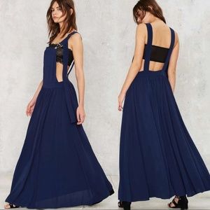 Nasty Gal Overall Maxi Jumper Dress S Navy